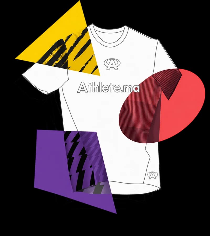 T-shirt Athlete en dessin et échantillons graphiques jaune, rouge et violet