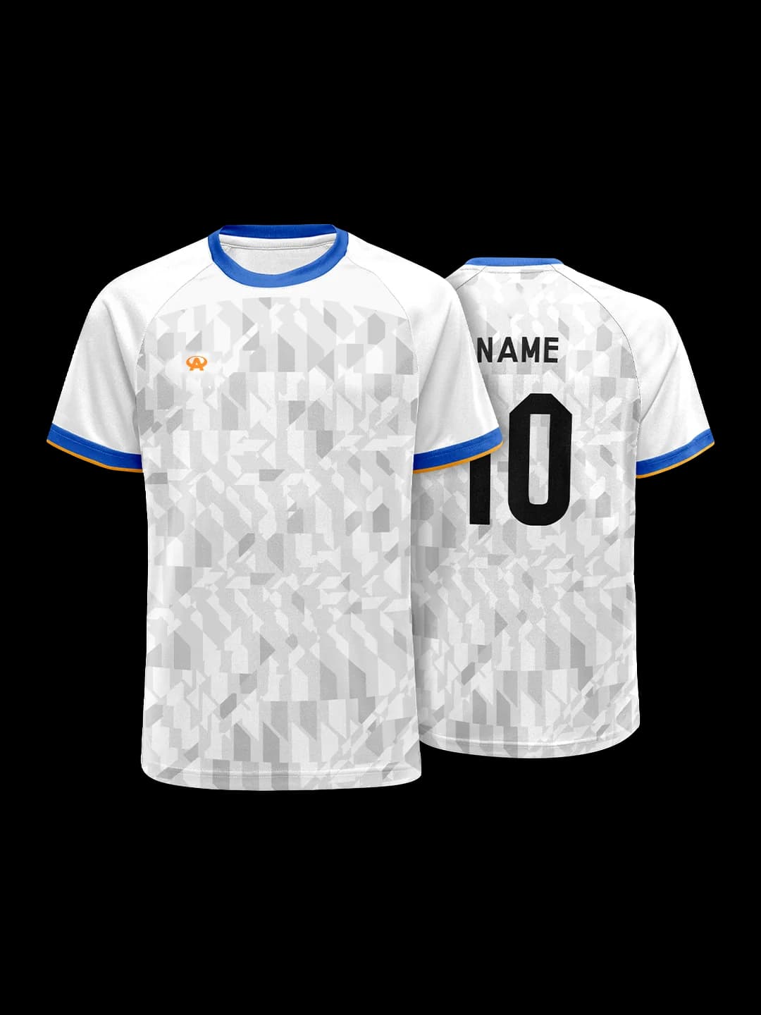 Maillot de football blanc à motif géométrique, vues avant et dos